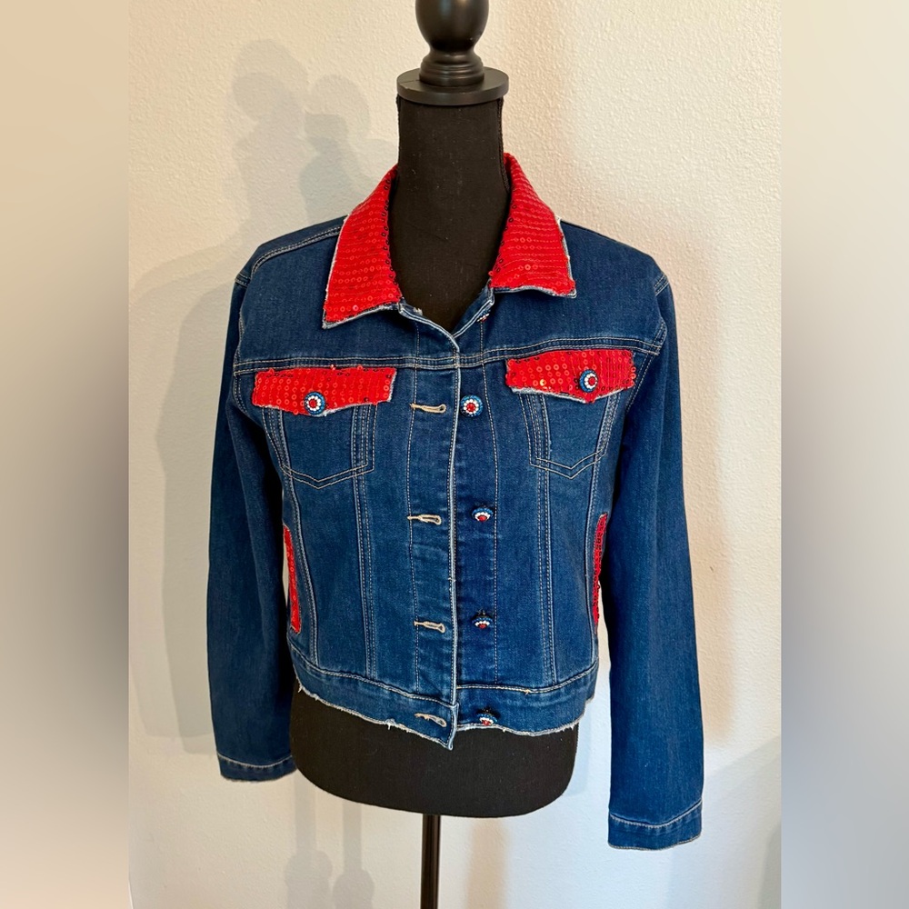 U Jeans Brand - Blue Denim Jacket with Red Accents